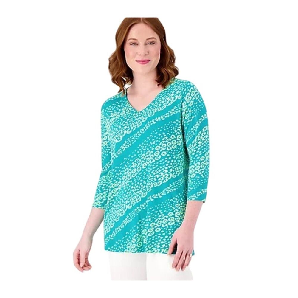 BELLE KIM GRAVEL Rayon Spandex Citi Cat V-Neck Top Teal Lime Green NWOT 5XL